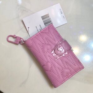 Betsey Johnson Pink Card Case Wallet & Key Ring Stitched Heart & Zig Zag NWT